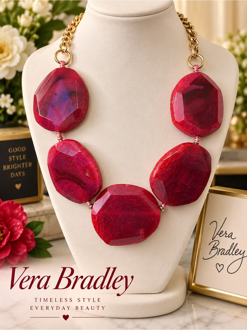 Vera Bradley Bold Red Faceted Statement Necklace